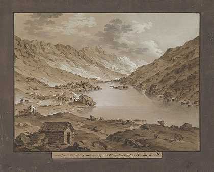 奥伯拉尔普湖景观`View of Oberalp Lake (late 18th–19th century) by Franz Xaver Triner