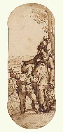 帕拉斯·雅典娜向塔迪奥展示了罗马的前景`Pallas Athena Shows Taddeo the Prospect of Rome (1595) by Federico Zuccaro
