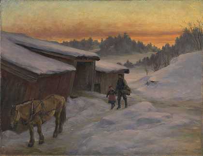 莱萨克的农场`A Farm at Lysaker (1892) by Jacob Gløersen