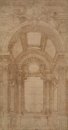 精心设计的筒形穹顶小教堂`Design for an Elaborate Barrel~Vaulted Chapel (1481–1536) by Baldassare Peruzzi