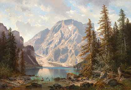 塞科菲尔·蒂罗尔湖`Pragser – Wildsee mit dem Seekofel Tirol (1896) by Carl Hasch