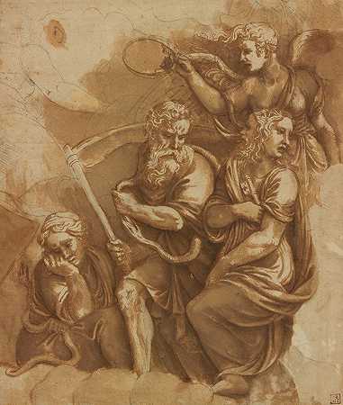 胜利，贾纳斯，克洛诺斯和盖亚`Victory, Janus, Chronos and Gaea (1532–1534) by Giulio Romano