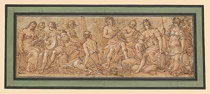带阿波罗、密涅瓦和缪斯女神的雕带`Frieze with Apollo, Minerva and Muses (1645) by Matthias Strasser