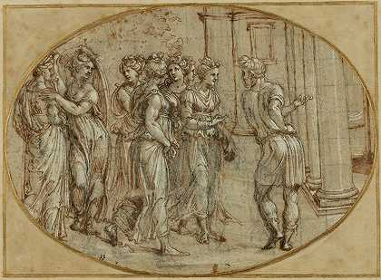 奥德修斯和利科米德的女儿们`Odysseus and the Daughters of Lycomedes (1520) by Baldassare Peruzzi