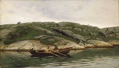 划船的三个人`Three Men in a Rowing Boat (1883) by Nikolai Ulfsten