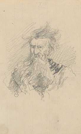 一位老人半身像的肖像`Portrait of the bust of an elderly man (1882~1885) by Stanisław Wyspiański