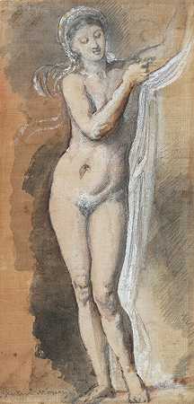 裸体女性（带床单的书房）`Femme nue (étude avec drap) by Gustave Moreau