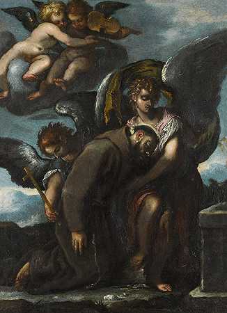 圣方济各支持`Saint Francis supported by angels (circa 1600) by angels by Veronese School