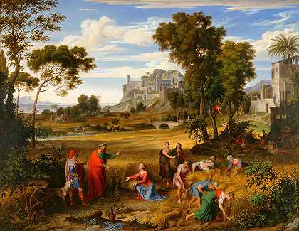 露丝和波阿斯的风景`Landscape with Ruth and Boaz (circa 1823~1825) by Joseph Anton Koch