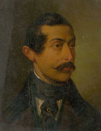 一个戴着别针和领结的男人的肖像`Portrait of a Man with a Pin and a Cravat (1840–1850) by Jozef Czauczik
