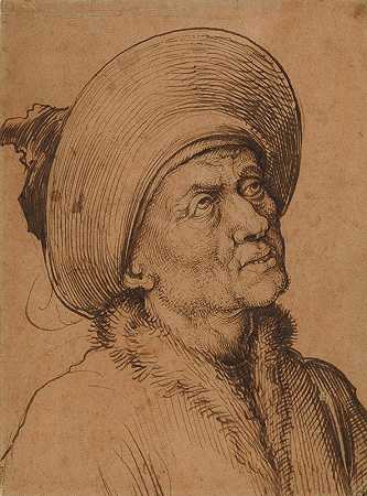 戴帽子向上凝视的男子半身像`Bust of a Man in a Hat Gazing Upward (ca. 1480–90) by Martin Schongauer