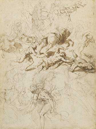 圣保罗的皈依亚当和夏娃`The Conversion of Saint Paul; Adam and Eve (1590~1595) by Jacopo Palma il Giovane