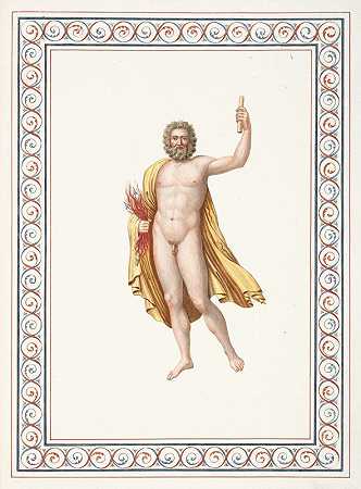 手持火焰箭的裸体男子`Nude man holding flaming arrows (1783) by Pierre-Jean Mariette