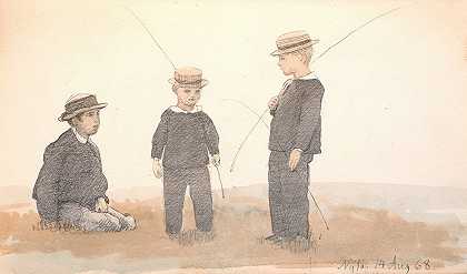 三个戴草帽的男孩`Tre drenge med stråhatte (1867 ~ 1868) by P. C. Skovgaard