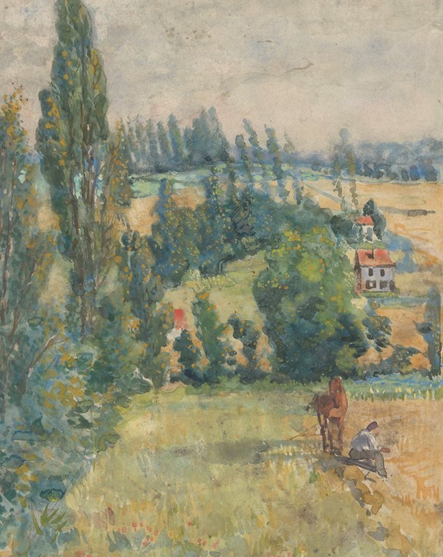 与休息的农夫一起骑马的风景`Landschap met rustende boer bij een paard (1874 ~ 1918) by Martinus van Andringa