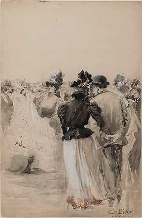 从后面看前景的情侣人群（红磨坊舞会）`Foule avec couple vu de dos au premier plan (Bal du Moulin Rouge) (1801 ~ 1900) by Charles Billon