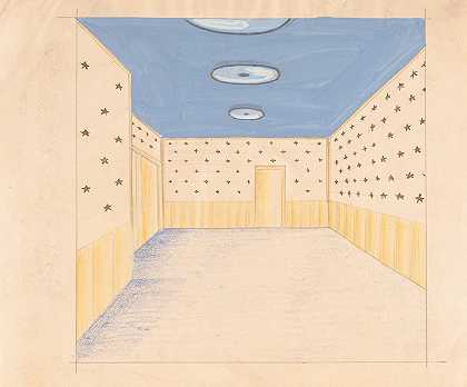 不明房间的室内设计图纸。][带星型墙的不明房间草图]`Interior design drawings for unidentified rooms.] [Sketch for unidentified room with starred walls (1910) by Winold Reiss