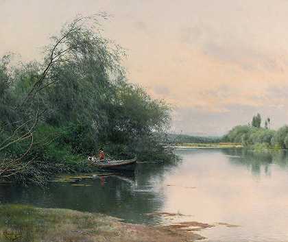 河上一个安静的下午`A quiet afternoon on the river by Emilio Sánchez-Perrier