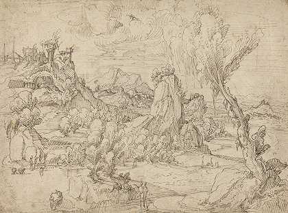 基督洗礼的风景`Landscape with the Baptism of Christ (c. 1530) by Pieter Cornelisz Kunst