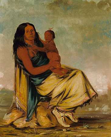 Wáh-Chee-Te，克莱尔·蒙特的妻子和孩子`Wáh~Chee~Te, Wife of Cler~Mónt, And Child (1834) by George Catlin