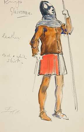 格雷夫曼，亨利·欧文计划制作的理查二世的服装素描`Glaiveman, costume sketch for Henry Irving’s Planned Production of King Richard II by Edwin Austin Abbey