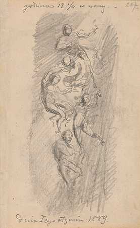 天空中盘旋的人影`Human figures hovering in the skies (1889) by Stanisław Wyspiański