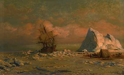 带浮冰和人物的船`Shipping Vessel With Ice Floes And Figures by William Bradford