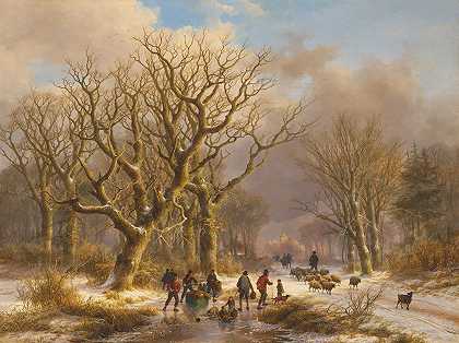 冬季`Winter Time (1872) by Johann Bernhard Klombeck
