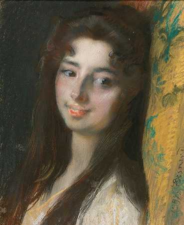 一位女士的肖像`Portrait Of A Lady (1897) by Albert Besnard
