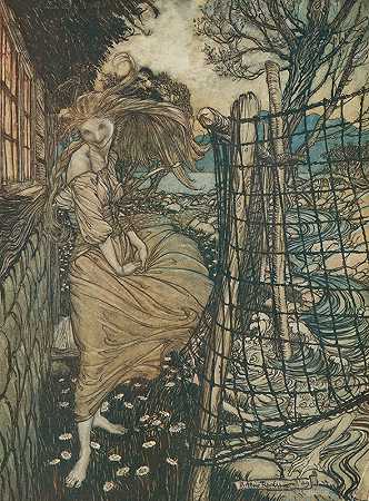 在窗外`Undine outside the window (1912) by Arthur Rackham