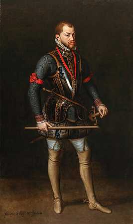 西班牙菲利普二世肖像（1527-1598）`Portrait of Philip II of Spain (1527–1598) (circa 1600) by Habsburg Court Painter