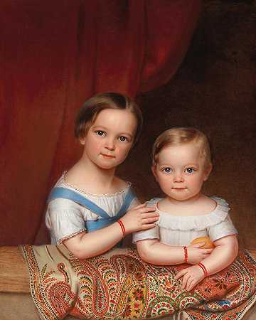 克莱门斯·巴乔芬·冯·埃希特家族两个孩子的肖像`Portrait of Two Children of the Clemens Bachofen von Echt Family by Joseph Weidner