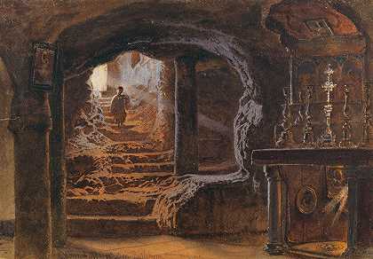 伯利恒牛奶洞的小教堂`The Chapel Of The Milk Grotto In Bethlehem by Carl Friedrich Heinrich Werner