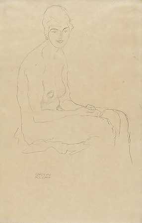 裸体坐在右边`Sitzender Akt nach rechts (circa 1916~1917) by Gustav Klimt
