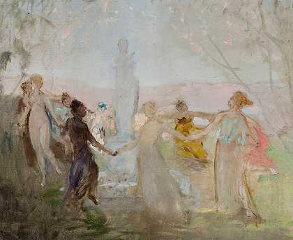 《环绕米洛维纳斯雕像的游行》素描`Sketch for the painting “Procession around the Venus de Milo statue” (1897) by Jan Ciągliński