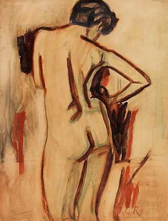 裸体站立女性背部`Stehender weiblicher Rückenakt (1909) by Christian Rohlfs