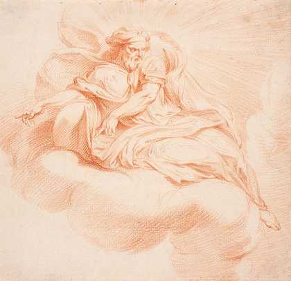 漂浮在云端的教父`Gudfader svævende på en sky (1671 – 1738) by Hendrik Krock