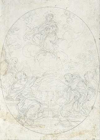 圣母玛利亚向四位圣徒显现`Mary the Immaculate Appears to Four Saints (1689) by Ciro Ferri