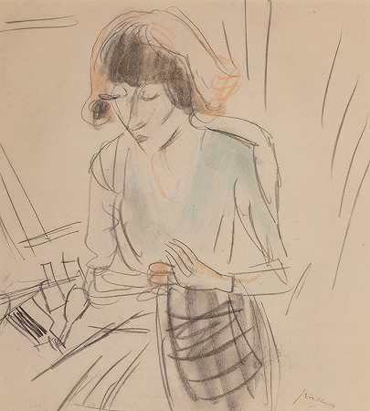 赫敏衬衫`Hermine blouse bleue (1913) by Jules Pascin