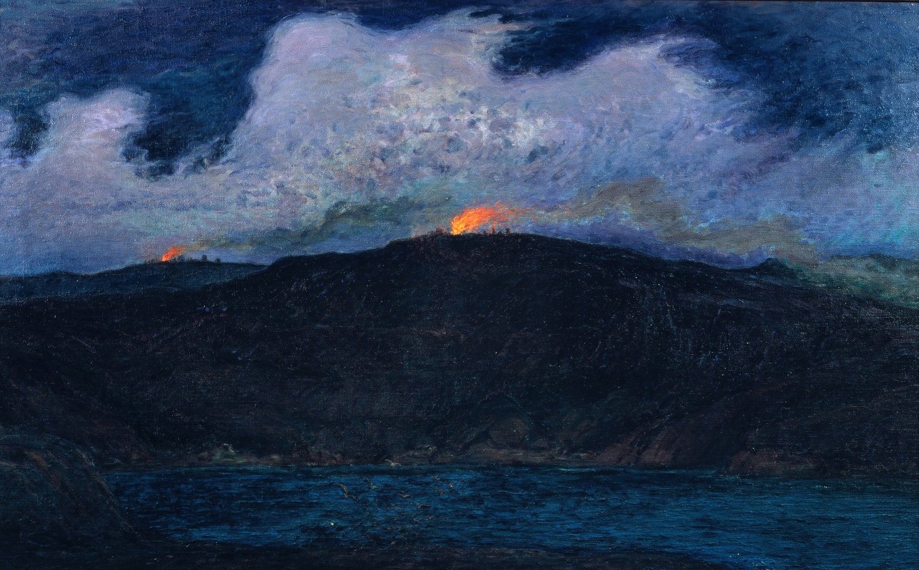 暴风雨中的仲夏篝火`Midsummer Bonfires in Stormy Weather (1900) by Karl Nordström
