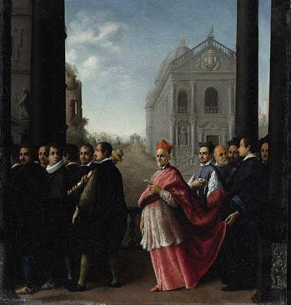 红衣主教游行队伍`A Cardinals Procession (1621) by Ottavio Leoni