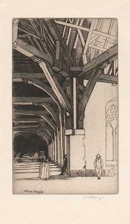 来自佛兰芒地区哈利斯的屋顶，伊普斯`From the Flemish Set; Roof of the Halles, Ypress by William Strang