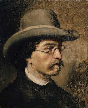 画家西奥多·德斯瓦登的肖像`Portrait of the Painter Theodor Deschwanden (1853) by Ernst Stückelberg