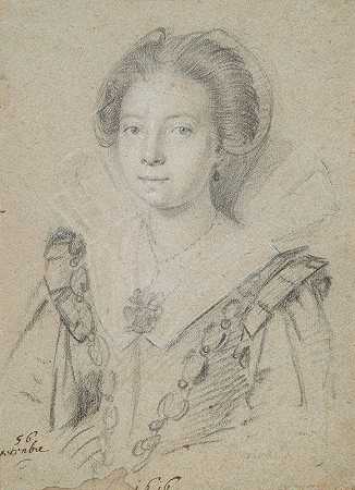 安茹家一位年轻女士的画像`Portrait of a Young Lady of the House of Anjou (1616) by Ottavio Leoni
