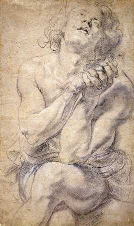 坐着的男青年（丹尼尔研究）`Seated Male Youth (Study for Daniel) (1600~1640) by Peter Paul Rubens
