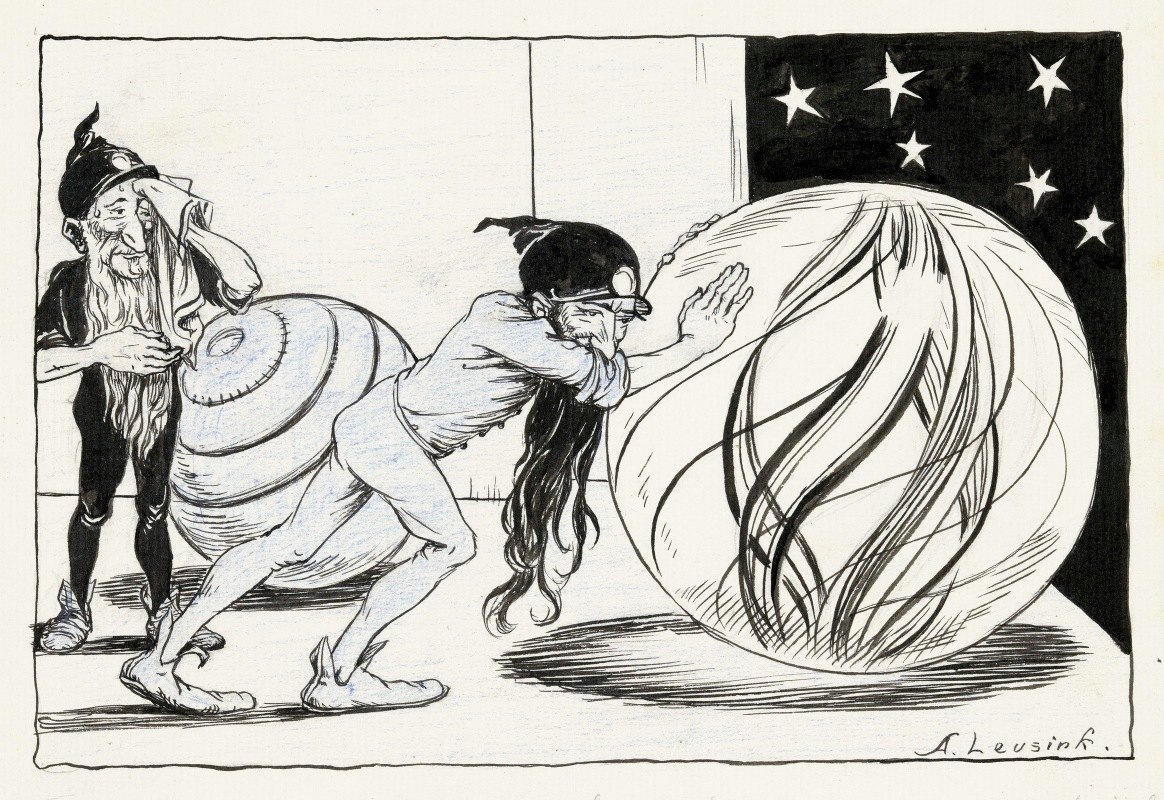两个侏儒移动弹珠`Twee kabouters verplaatsen knikkers (1926) by Anny Leusink