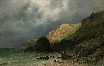 布列塔尼圣马洛附近迪纳尔悬崖`Cliff In Dinard, Near St~Malo, Brittany by Gustave Castan