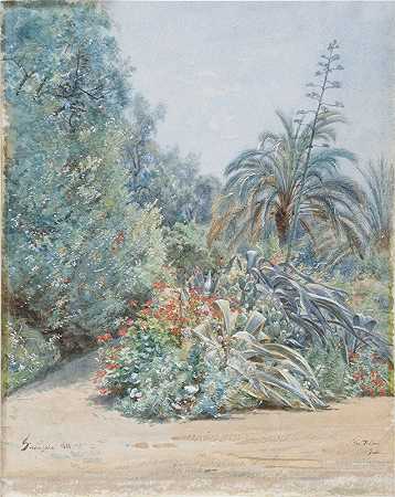 花园角落，弗雷米别墅`Coin de jardin, Villa Fremy (1881) by Francois-Louis Français