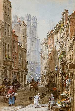 剑桥市场街`Market Street, Cambridge by Louise Rayner