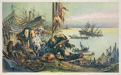 我们的商船，海上的Rip Van Winkle`Our merchant marine, the Rip Van Winkle of the sea (1911) by Udo Keppler